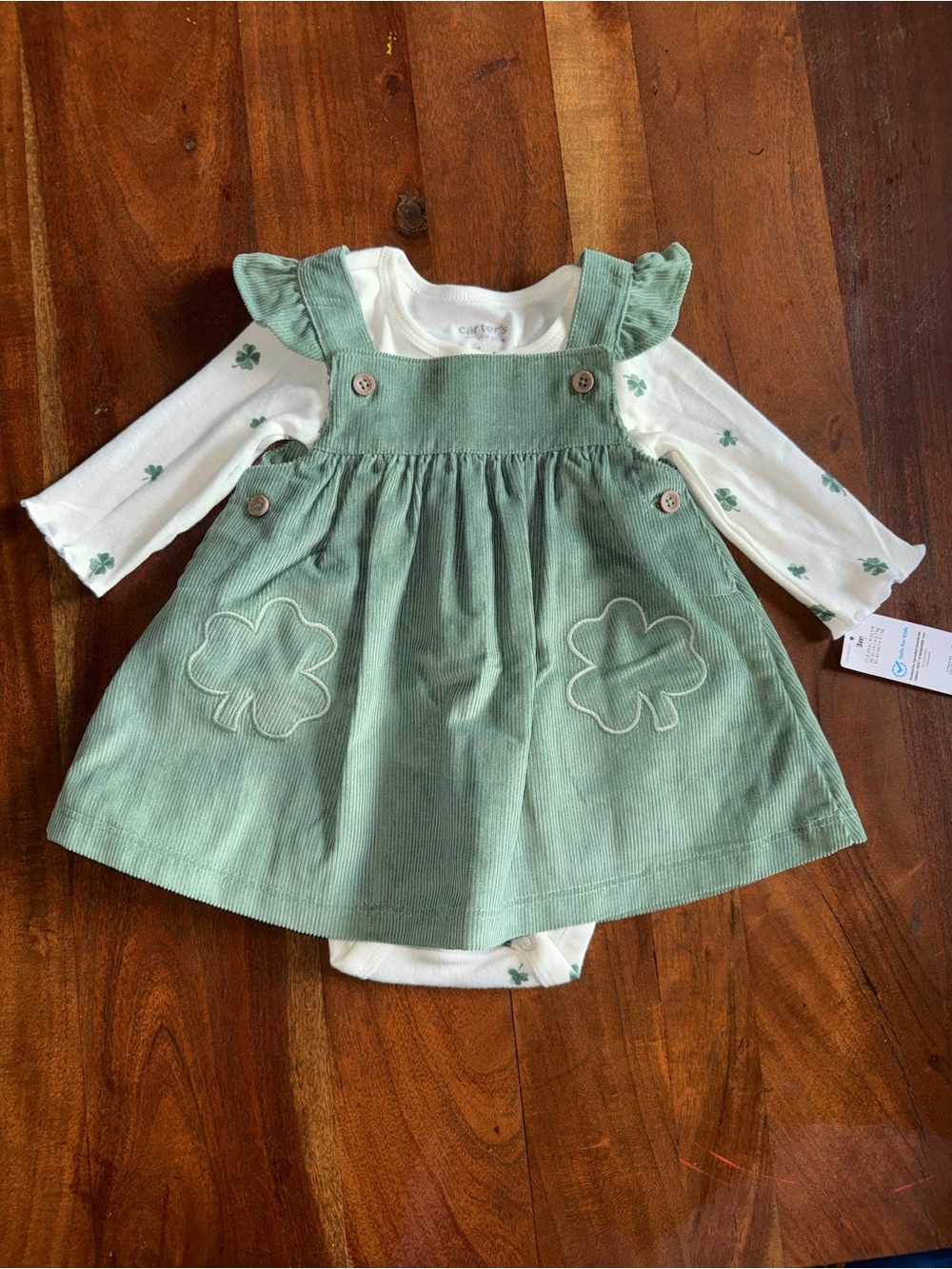 Carter's Sage Green Corduroy Dress & Clover Bodysuit Set